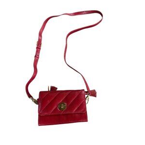 Tusk Red Leather Quilted Small Flap Over Crossbody Bag